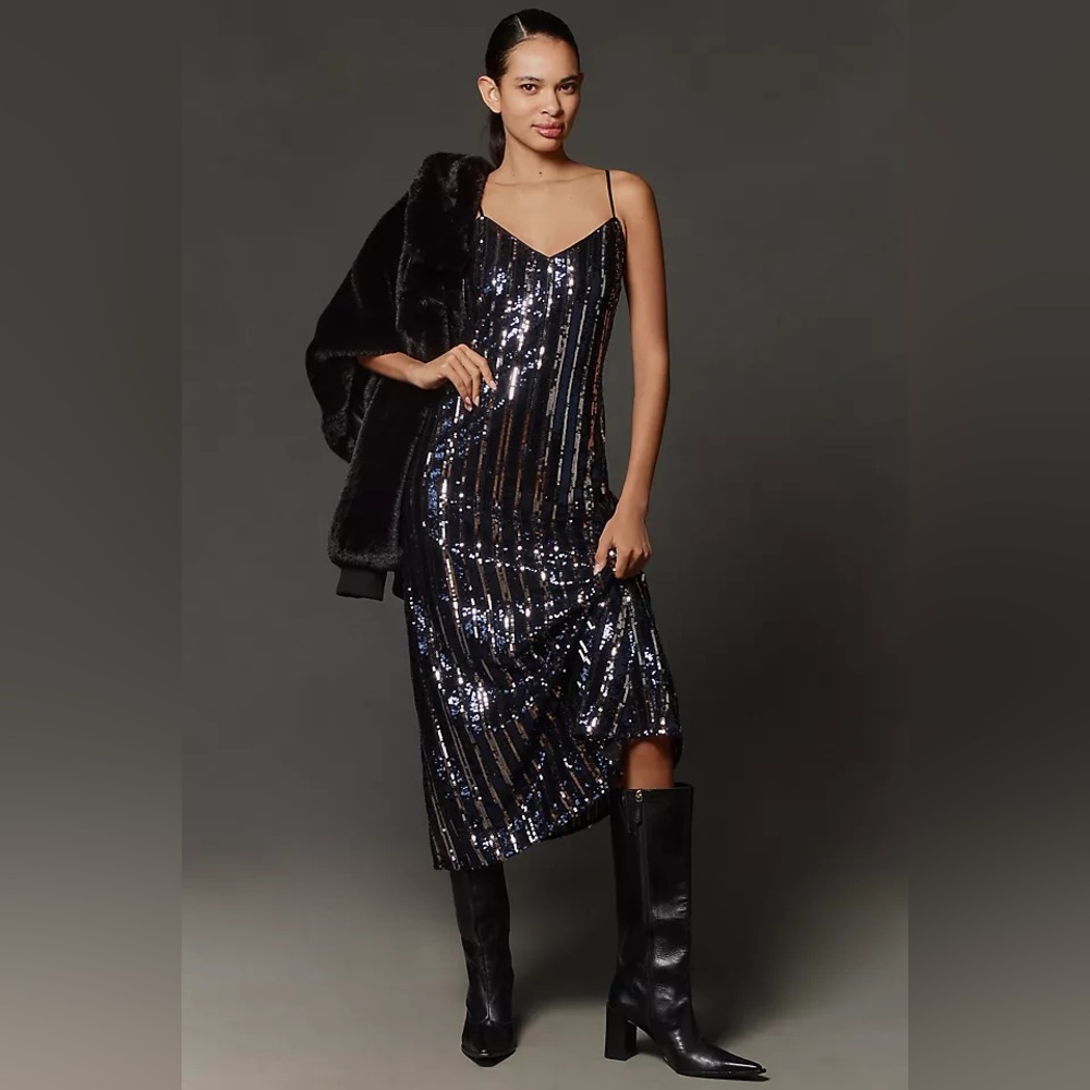 Anthropologie Maeve Sleeveless Sequin Stripe Midi Dress